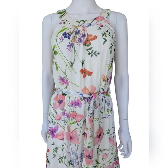 Calvin Klein Asymmetrical Ruffled Pink and Purple Maxi Dress - Picture 2 of 7